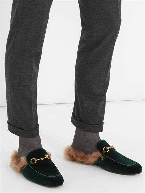 gucci velvet loafers with fur